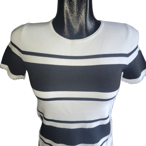 Banana Republic White and Black Striped Short Sleeve Top S - Picture 2 of 7